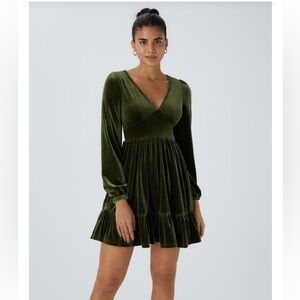 Halara green velvet mini dress